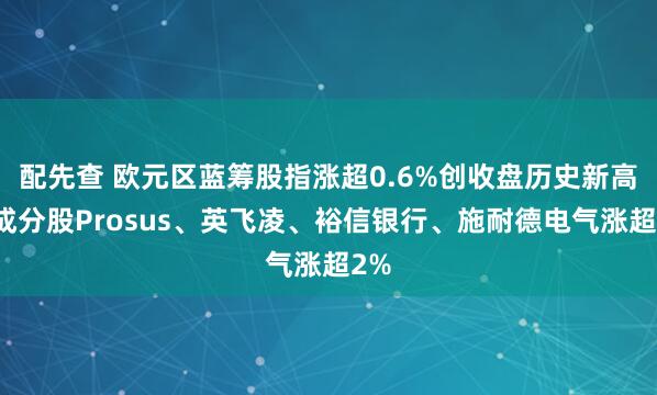 配先查 欧元区蓝筹股指涨超0.6%创收盘历史新高，成分股Prosus、英飞凌、裕信银行、施耐德电气涨超2%